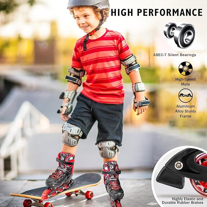 Inline Skates for Kids and Adult, Adjustable Fun Illuminating Skates for Girls, Boys, Women and Men Outdoor and Indoor, Beginner