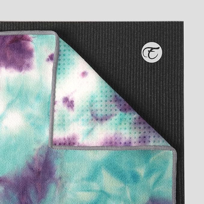 Eunzel 2 Pack Yoga Hand Towel，Microfiber Towel with Grip Dots Sweat Absorbent Non-Slip for Hot Yoga, Pilates and Workout 24" x16"，Purple & Blue/Green & Purple (2 Pack)