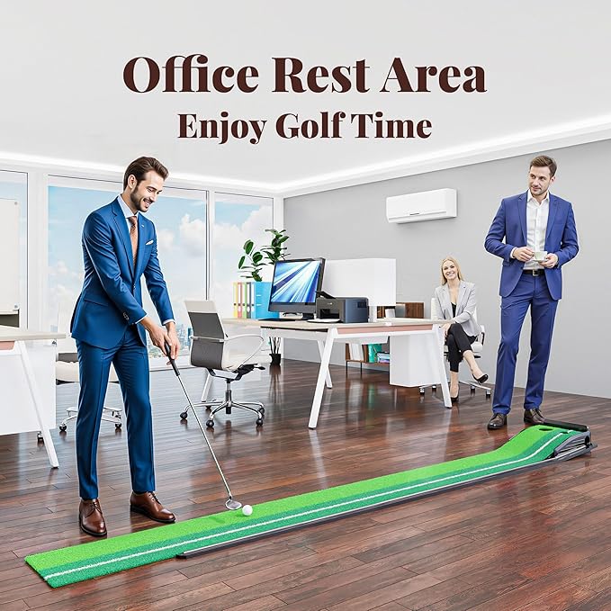 Golf Putting Green Indoor Putting Mat Golf Practice Green for Indoor Training Matt Set with Auto Ball Return, Men's Gifts Accessories for Golfers, Home Office Backyard Use, with 3 Balls