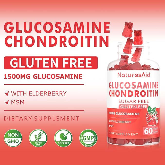 Glucosamine Chondroitin Gummies with MSM & Elderberry Extra Strength - Joint Support, Antioxidant Immune Support Supplement for Adults, Men & Women.(2 Pack) Strawberry
