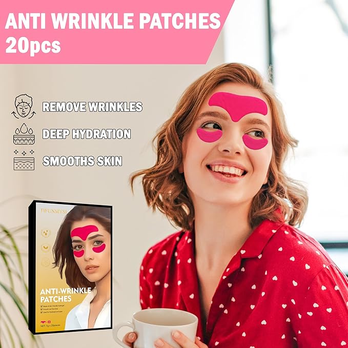 Forehead & Eye Wrinkle Patches - 20 Set Facial Wrinkle Ptaches for Reducing Fine Lines and Wrinkles, Boosts Skin Hydration & Elasticity, for All Skin Type Woman Man - Scarlet