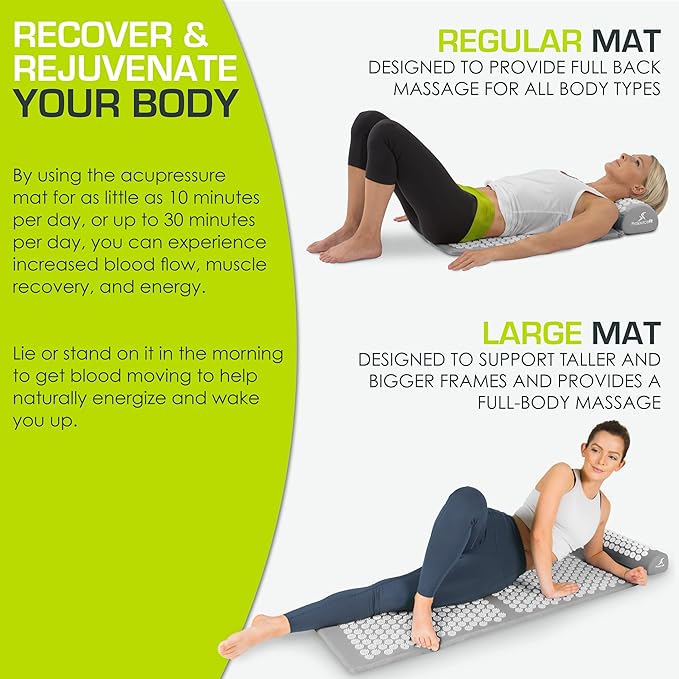 ProsourceFit Acupressure Mat and Pillow Set for Back/Neck Pain Relief and Muscle Relaxation, Large - Gray/Gray