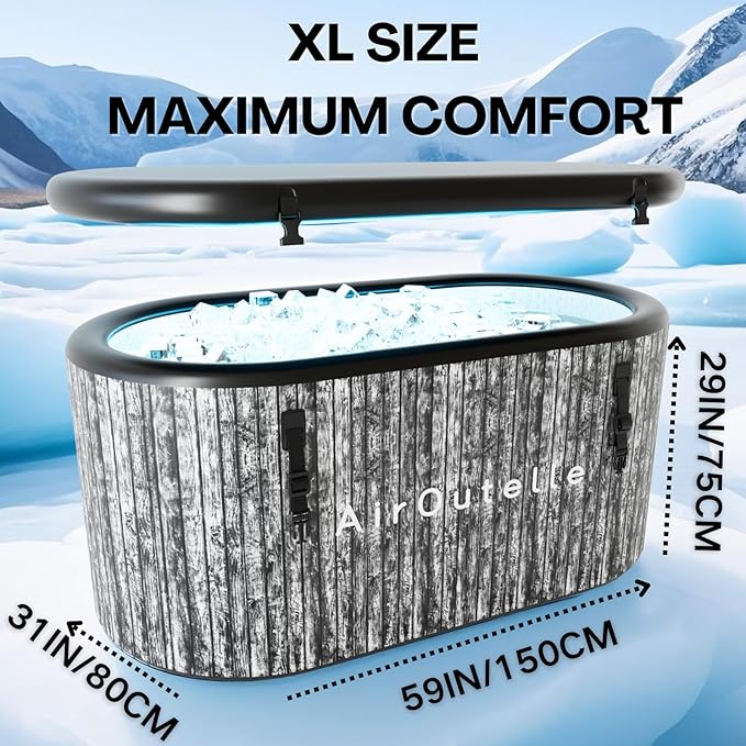 Inflatable Cold Plunge Tub, 216 - Gallon Large Ice Tub for Recovery, Durable & Portable with Water Chiller Compatibility, Gym and Training Use (Grey)