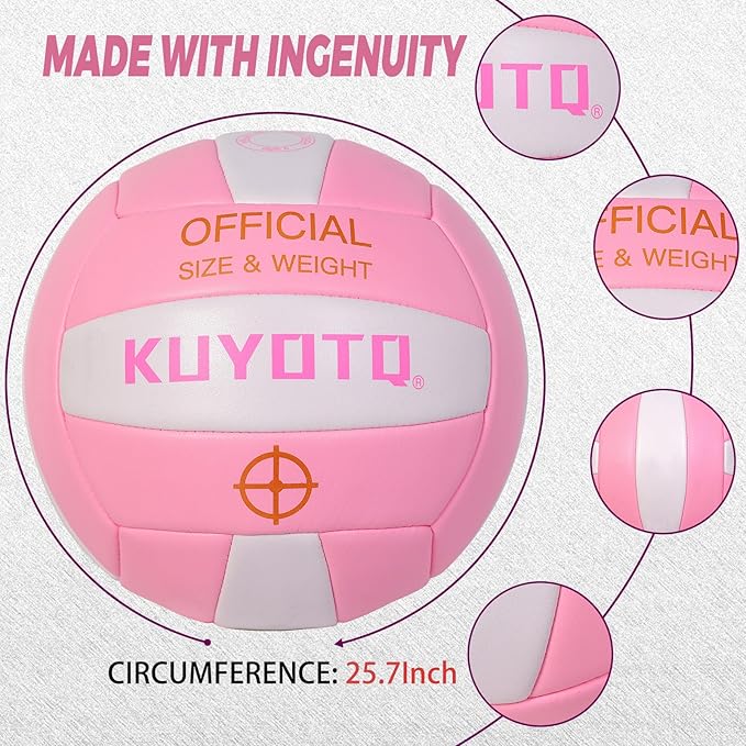 KUYOTQ Official Size 5 in&Outdoor Beach Volleyball,3MM Thickened Surface Soft Leather Youth Womens Mens Volleyball for Game Gym Training(Deflated)