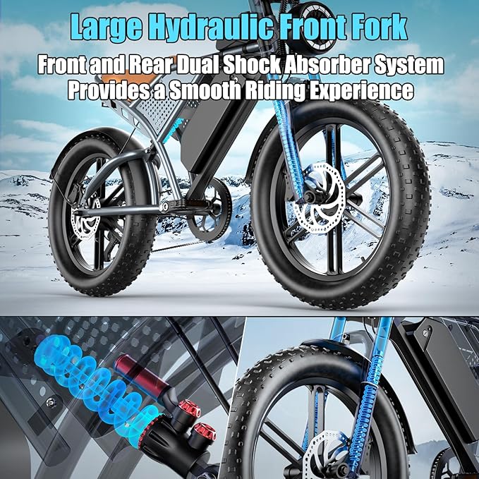 Electric Bike for Adults 1500W Motor 20" Fat Tire All-Terrain E-Bike 60-75 Miles 32MPH Electric Dirt Bike for Road Sand Mountain Snow - 48V 20AH Battery Powered Electric Motorcycle