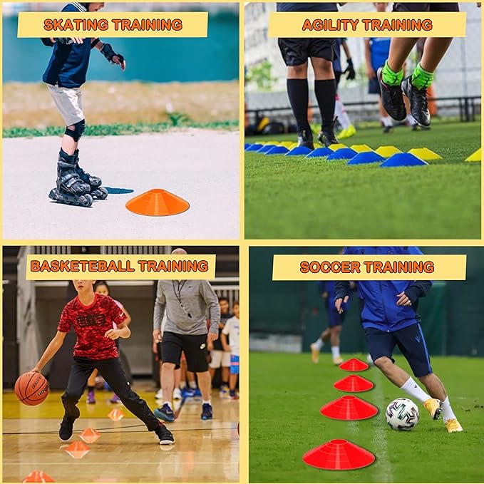 Disc Cones for Sports Training, 25/50 Pack Agility Soccer Cones with Carry Bag and Holder, Soccer, Football, Basketball, Coaching, Practice Equipment, 5 Color