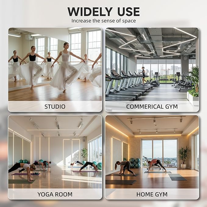 Hasipu Home Gym Mirror, 55.1" x 23.6" x 2 PCS Frameless Wall Mounted Mirrors, Large Body Mirror for Home Gym, Yoga Studio, Bedroom, Silver Tempered Glass