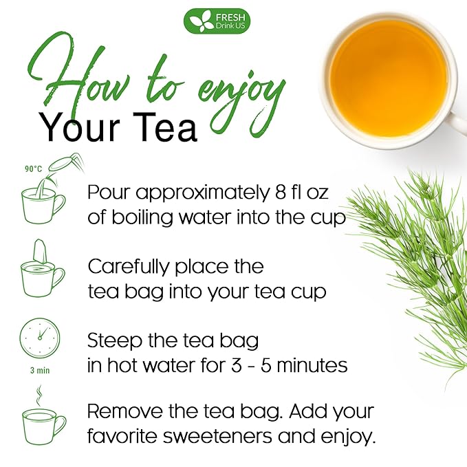 FreshDrinkUS, Premium 75 Horsetail Leaf Tea Bags, 100% Natural & Pure from Horsetail Loose Leaves Herbal Tea. Made with Natural Material Tea Bags. No Sugar, No Caffeine, No Gluten, Vegan.