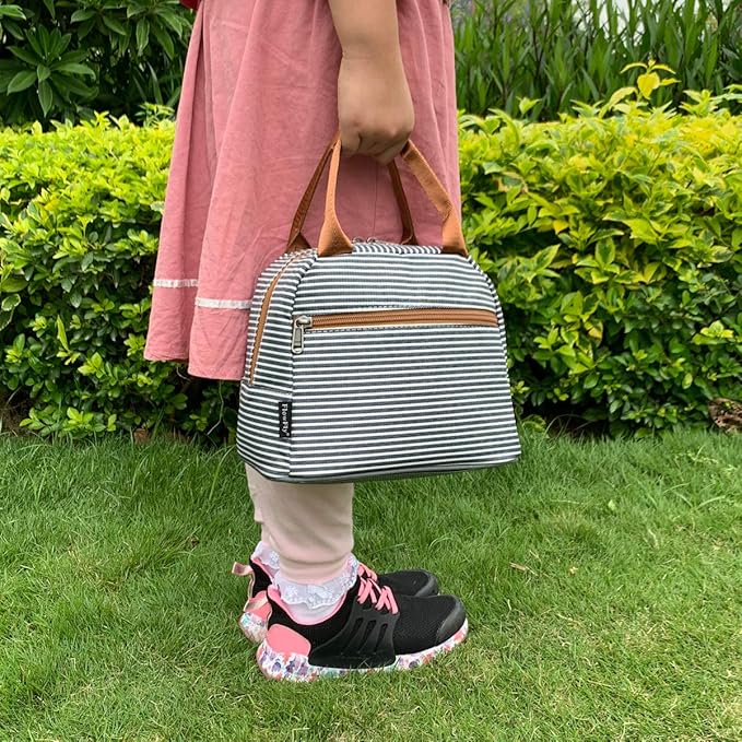 FlowFly Insulated Lunch Cooler Bag - Tote Bag Organizer for Women/Men, White&Black Stripe