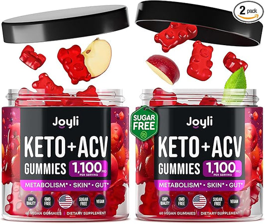JOYLI Nutrition (2 Pack Advanced Keto ACV Gummies - Sugar Free Apple Cider Vinegar - Keto Supplements + Marshmallow Root - Alternative to Apple Cider Vinegar Capsules - 120 Gummies