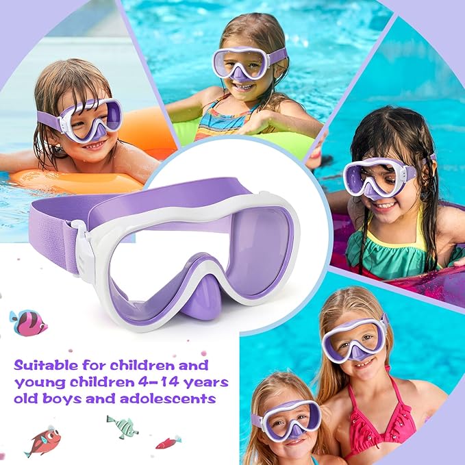 Kids Swim Goggles with Nose Cover, Anti-Leak Swim Mask with Elastic Fabric Strap, UV Protection Swimming Goggles for Kids