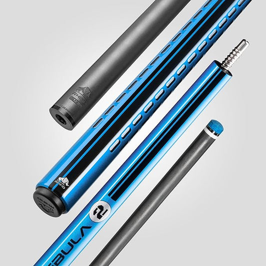 RHINO Nebula 2 Pool Cue - 100% Carbon Fiber Shaft & Composite Butt. Time Crystal Tip, Pro Taper Design, 12.4 mm,12.8 mm. 3/8-8 Joint, 3D Friction Grip. Low Deflection Pool Cue