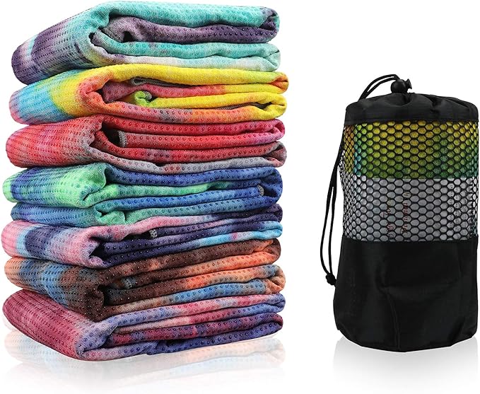 Yoga Towels , Non Slip Hot Yoga Towel Skidless Waffle Texture, 100% Absorbent Odorless Microfiber Yoga Blanket, Standard Sized 24 inchx72 inch Mat Towel,for Hot Yoga, Bikram, Pilates (Green & Pink)