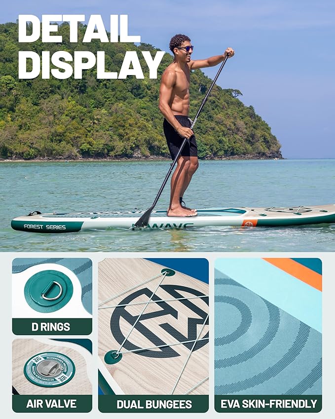 Inflatable Paddle Board 11 '* 34 "* 6" Extra Wide Sup Board, 420lb Capacity Paddle Board for Adults, Suitable for Sea and Lakes, 2+1Family Board
