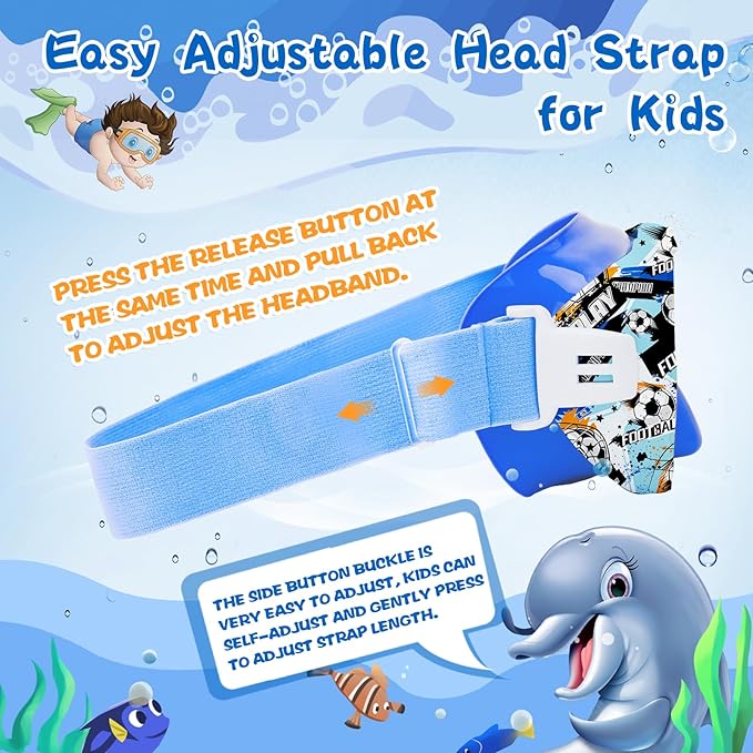 Kids Swim Goggles 180° Snorkel Diving Mask with Nose Cover, Anti-Fog Kids Swimming Goggles with Elastic Fabric Strap for Kids Boys Girls