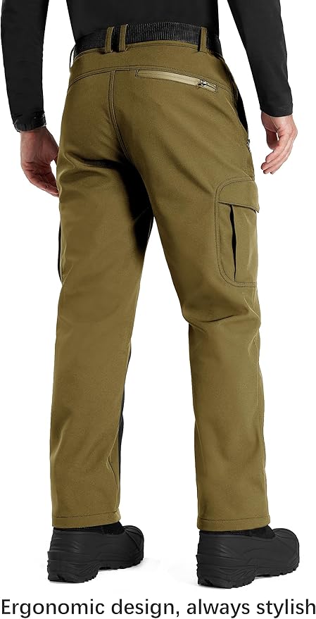 FREE SOLDIER Men's Outdoor Softshell Fleece Lined Cargo Pants Snow Ski Hiking Pants with Belt