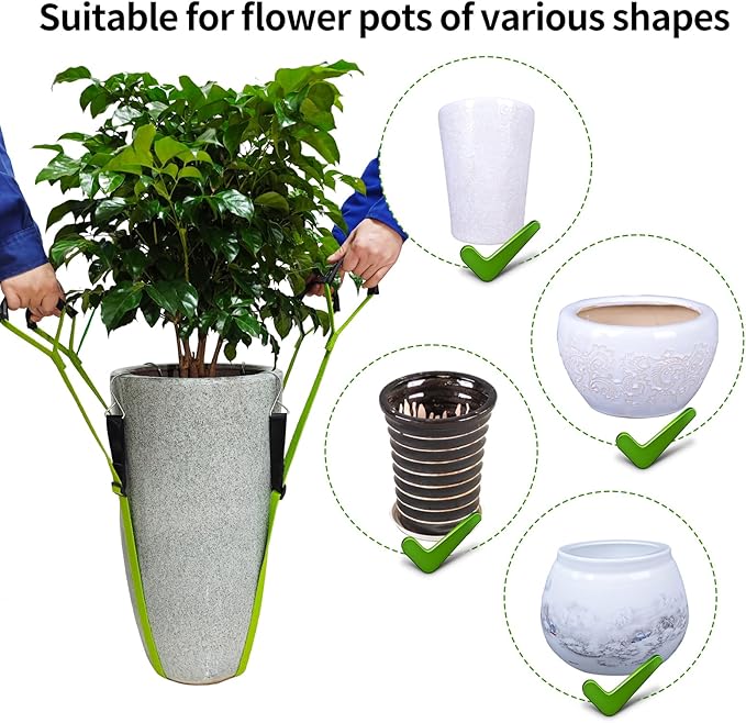 Potted Plant Mover，Plant Lifting Straps for Garden Flower Pots, Planters，Rocks, Trees，Easily Lift and Move Heavy Items Up to 200 Pounds，Mid Size, Green, Patent Pending