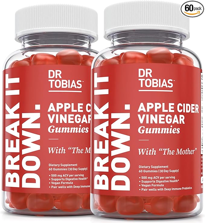 Dr. Tobias Apple Cider Vinegar Gummies, Includes 500 mg Apple Cider Vinegar with Mother, Folate, B12 & Iodine, Supports Gut Health, Cleanse & Detox, Vegan, Gluten-Free, 120 Gummies