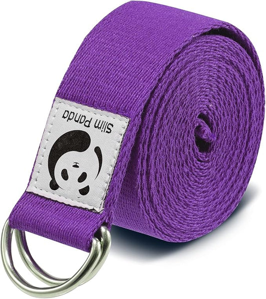 Slim Panda Yoga Strap for Stretching,Cotton Yoga Strap with Adjustable D-Ring Buckle,Non-Elastic Yoga Belt for Pilates,Gym Workouts,Physical Therapy,Improve Flexibility