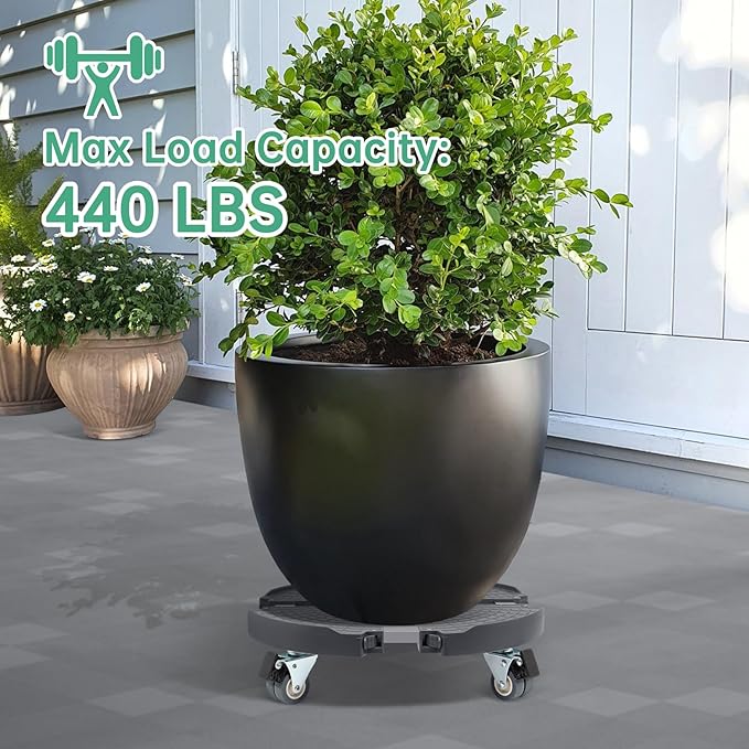 W B D WEIBIDA 2 Pack Plant Caddy with Wheels Heavy Duty Rolling Plant Stand Plant Roller Base for Large Planter Indoor Outdoor Round Dolly Cart with Casters