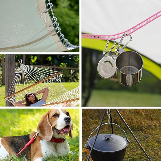 Large Carabiner Clip Hooks, 4pcs 7 inch Carabiners Heavy Duty, 304 Stainless Steel Spring Snap Hook Fits Camping Hanging Hiking Weight Lifting, Metal Clips for Rope or Chain