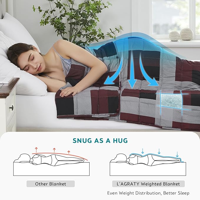 L'AGRATY Weighted Blanket - 60"x80" 25lbs Cooling Breathable Heavy Blanket Microfiber Material with Glass Beads Big Blanket for Adult All-season Summer Fall Winter Soft Thick Comfort Blanket