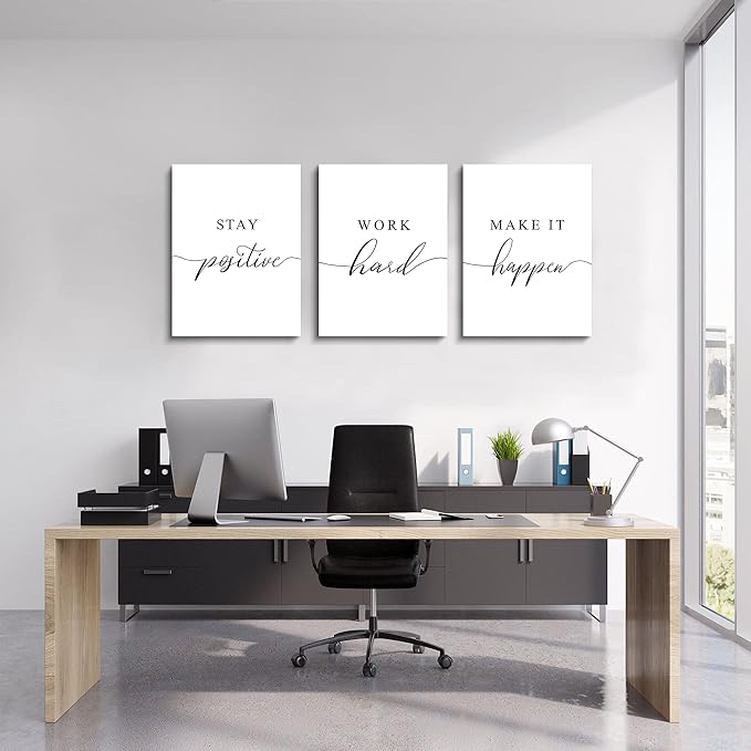 Framed Canvas Wall Art Positive Quote, Office Art, White Large Poster, Motivational Artwork Set of 3 Prints, Inspirational Poster Prints (G-3pcs,12x16inchx3pcs)