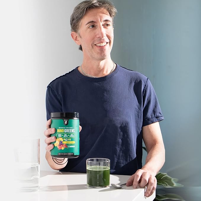 Inno Greens | 28+ Organic Greens & Superfoods | Advanced Prebiotics + Probiotics | Super Antioxidant + Hydration | Spirulina, Chlorella, Ashwagandha | Natural, Non-GMO | 30 Servings (Paradise Punch)