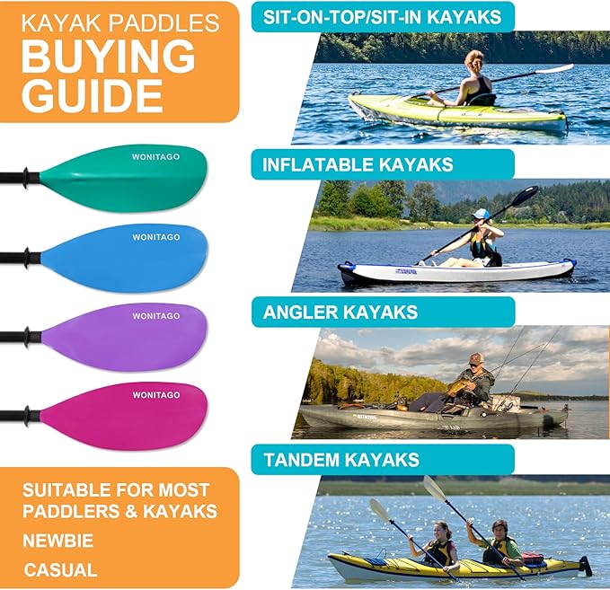 Kayak Paddles with Alloy Shaft and PP Blade, Floating Kayaking Oars, Adjustable 230-250 cm/90-98 Inches, 210-230 cm/82-90 Inches