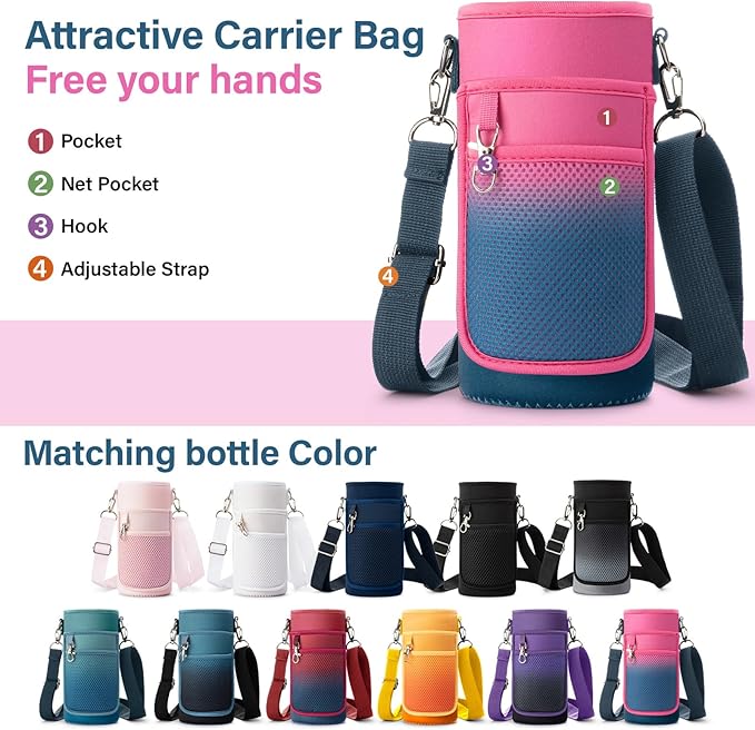 Insulated Water Bottle | Thickened Stainless Steel Vacuum Metal | Portable Sports Water Jug for Gym and Hiking with Straw, Carrier Bag, Handle Strap | BPA-Free 32 oz