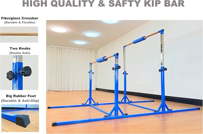 Gymnastics Double Horizontal Bars 3Play Parallel Bars Uneven Bars Gymnastics Training Kip Bar with 304 Stainless Steel Regulating Arms & Fiberglass Rail for Indoor Outdoor Home Club Use