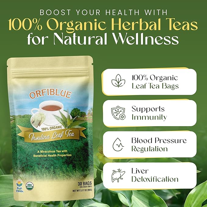 100% Organic Insulina Leaf Tea bags | Organic Herbal Teas | Premium Quality & Flavorful Blends - 0 Sugars, 0 Carbs, 0 Fats, 1% Sodium (25mg) | Rich in Vitamins - Detox, Immunity, Wellness & More