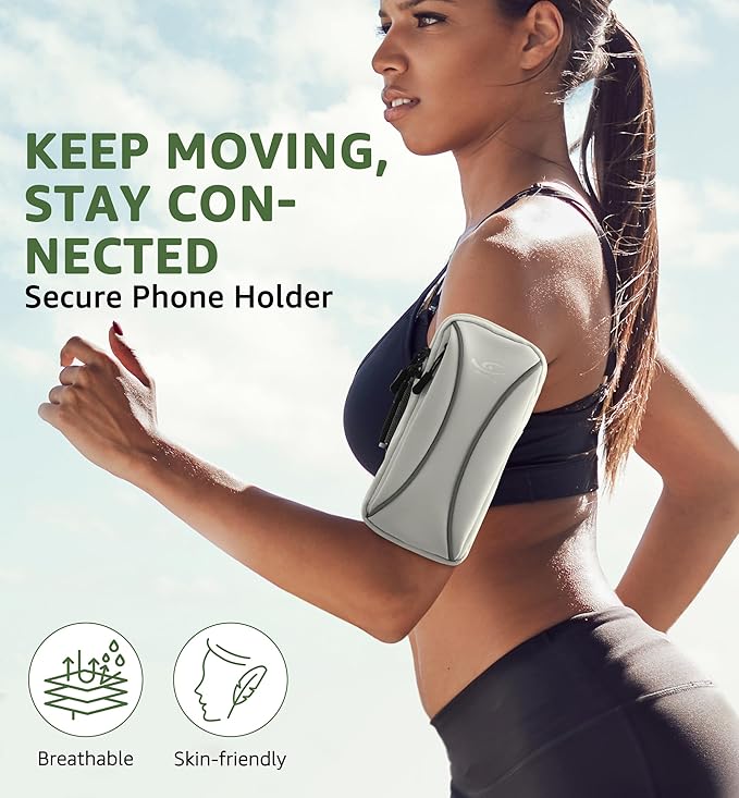 HiRui Arm Bag & Wrist Bag Phone Holder, Sports Running Armband for Gym, Cycling & Workout, Compatible with iPhone 16/15/14 Series, Samsung Galaxy & More, Reflective, Adjustable, Secure Fit (Gray)