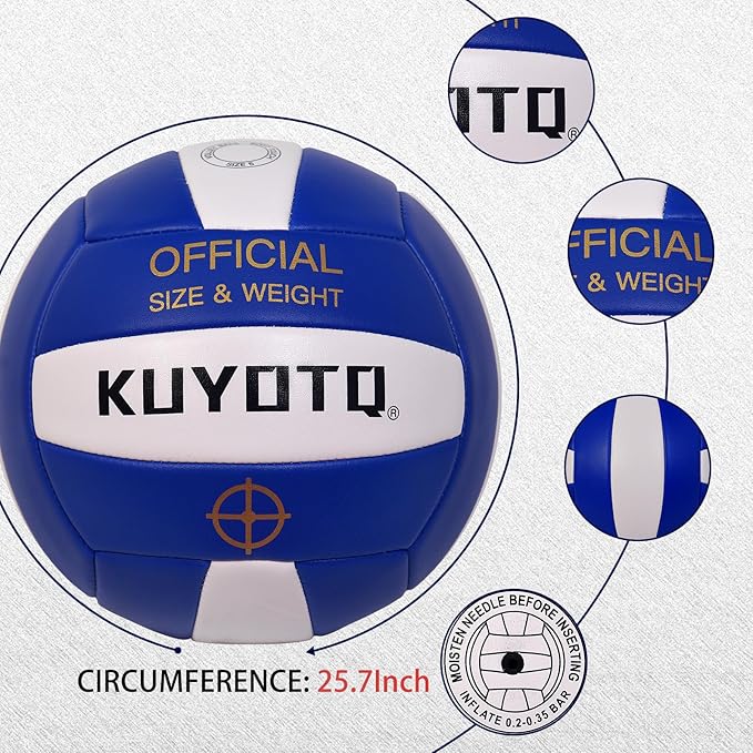 KUYOTQ Official Size 5 in&Outdoor Beach Volleyball,3MM Thickened Surface Soft Leather Youth Womens Mens Volleyball for Game Gym Training(Deflated)