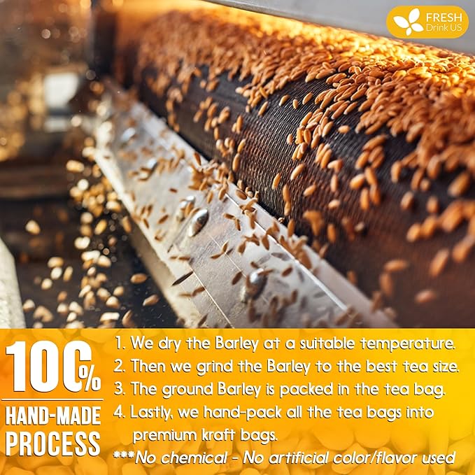 FreshDrinkUS Premium 50 Barley Tea Bags, 100% Natural & Pure. Loose Barley Herbal Tea. Made with Natural Material Tea Bags. No Sugar, No Caffeine, No Gluten, Vegan