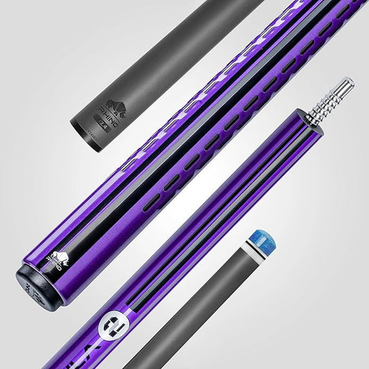 RHINO Nebula 2 Pool Cue - 100% Carbon Fiber Shaft & Composite Butt. Time Crystal Tip, Pro Taper Design, 12.4 mm,12.8 mm. 3/8-8 Joint, 3D Friction Grip. Low Deflection Pool Cue