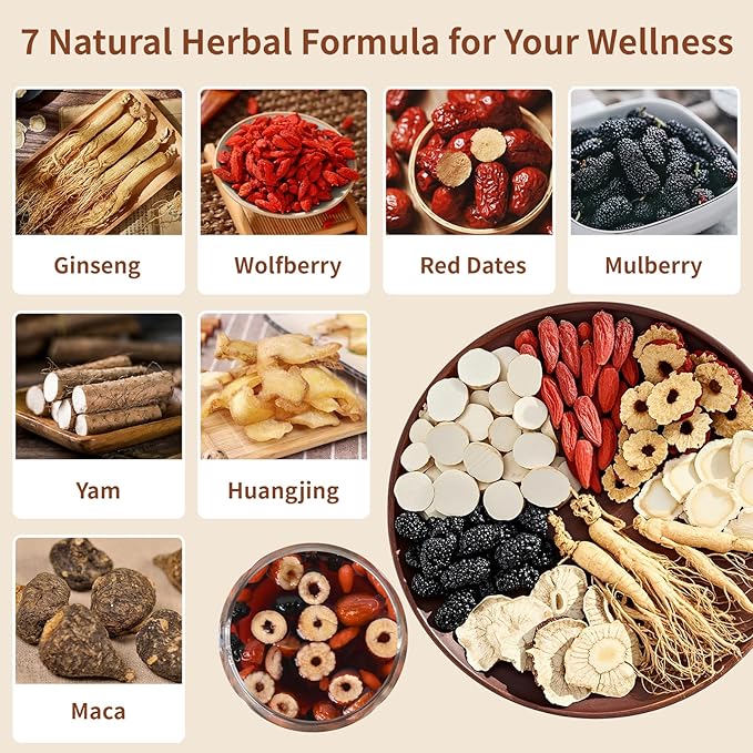 Ginseng Five Treasures Kidney Tea - Chinese Six Treasure Organic Cleanse Detox Tea for Women and Men's Health - 7 Precious Ingredients Formula (15 Bags/1 Boxes)