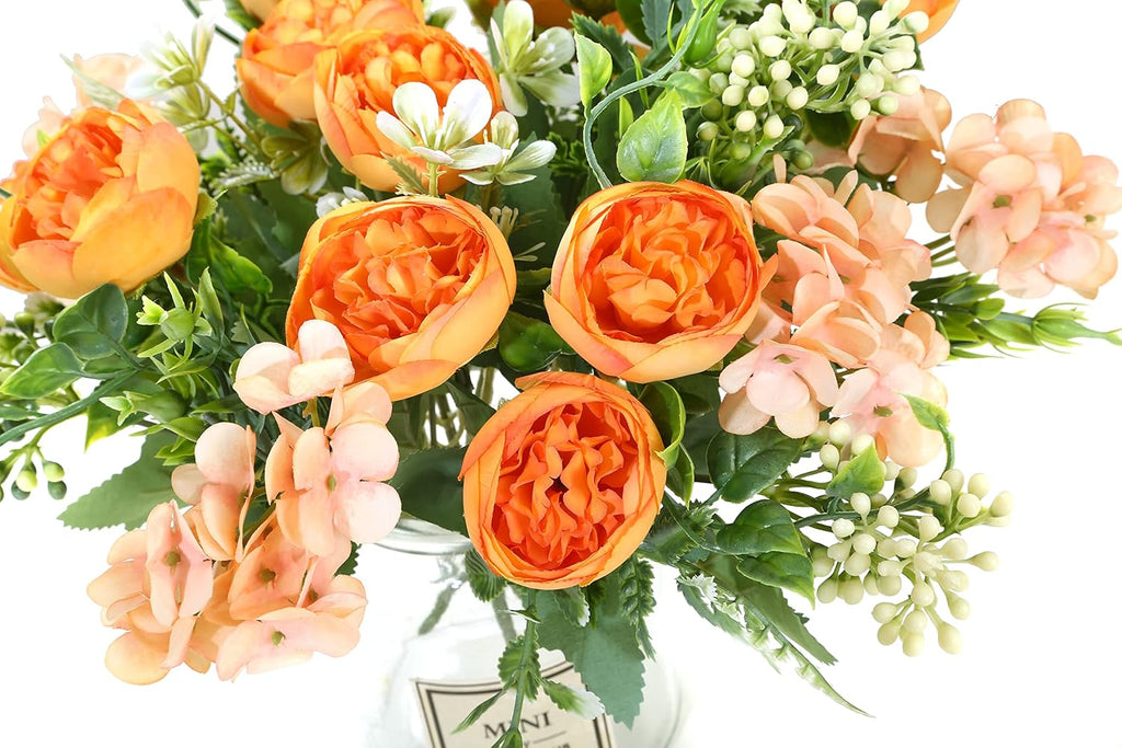 Artificial Flowers Fake Peony Silk Mini Plastic Bridal Flowers for DIY Wedding Bouquets Home Decorations 4 Packs(Orange)