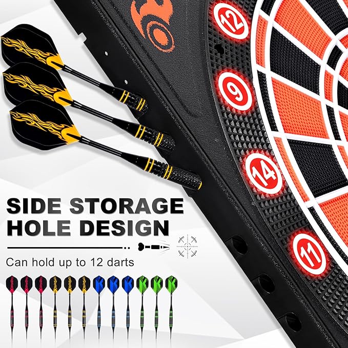 Electronic Dartboard, Electric Dart Boards for Adults,Electronic Scoreboard, Light-Up Led Display, 12 Darts Soft Tip Professional Dart Board and Extra Tips, Up to 8 Players