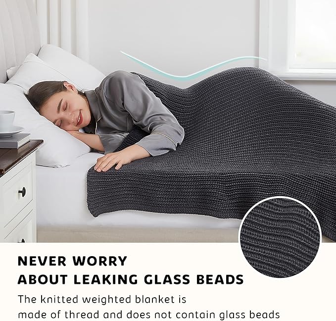 L'AGRATY Knitted Weighted Blanket - 50"x60" 10lbs Cooling Chunky Knit Heavy Blanket for Adults Braided Crochet Throw Thick Cable Yarn Knit Decorative No Beads Evenly Weighted Machine Washable