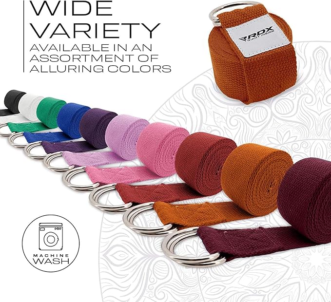 RDX 8ft Yoga Strap with D-Ring Buckle, Durable Polyester Cotton Adjustable Belts for Stretching Pilates Dance Gymnastics General Fitness Holding Poses Flexibility Physical Therapy, Home Gym Workout