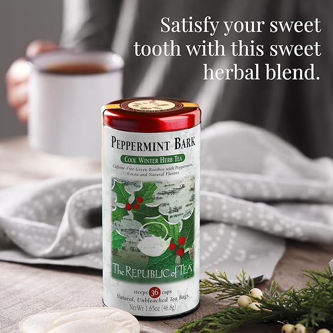 The Republic of Tea - Peppermint Bark, Cool Winter Herb Tea, 36 Tea Bags, Caffeine-Free