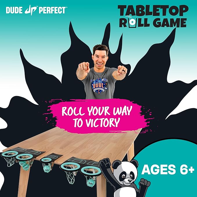 Dude Perfect Sticky Tic Tac Toe & Tabletop Roll Set | Indoor & Outdoor Games, Perfect Fun for Family Game Night & Parties, Birthday for Children, Kids & Adults | Ages 4+ & 6+