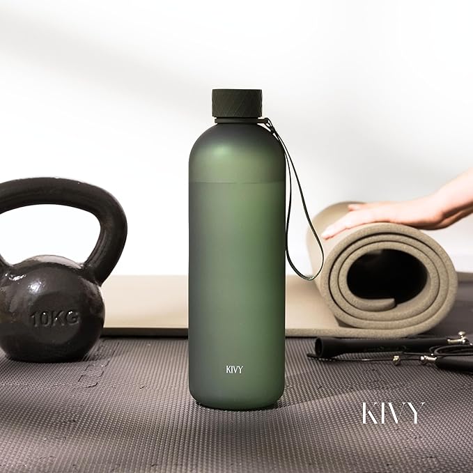 KIVY Large Water Bottle 50oz [Lightweight & Shatterproof] Fits Backpack & Cupholder for Travel, Sports, School - Dark Green water bottle no straw - 1.5 Liter water bottles - 50oz Water bottle