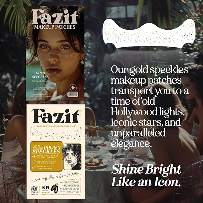 Fazit Makeup Patches - Gold - Face Glitter Makeup Speckles - Glow Up Makeup Patches - Face Glitter Speckles Patches - Cute Glitter Makeup Accessories for Women - Cosmetic Glitter for Face - 6 Count