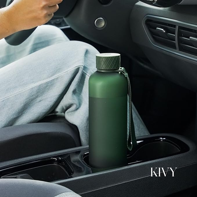KIVY Slim Water Bottle 32oz [Lightweight & Shatterproof] Fits Backpack & Cupholder for Travel, Sports, School, Gym - Teal green water bottle no straw - Gym water bottle screw top - Dishwasher Safe