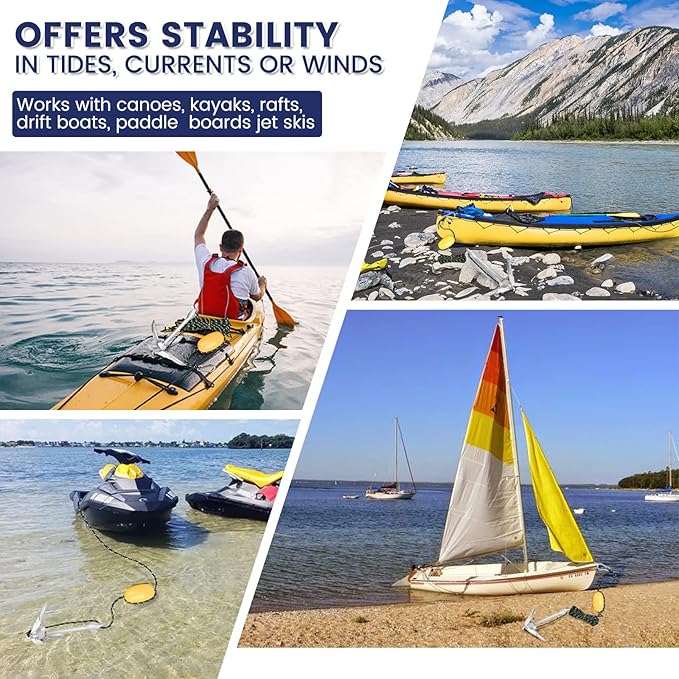 Dreizack Kayak Anchor Kit, 3.5 lb Folding Grapnel Boat Anchor Trolley Accessories with 40ft Rope and PVC Buoy for Fishing Kayaks SUP Paddle Boards Canoes Jet Ski PWC Inflatable Small Boats