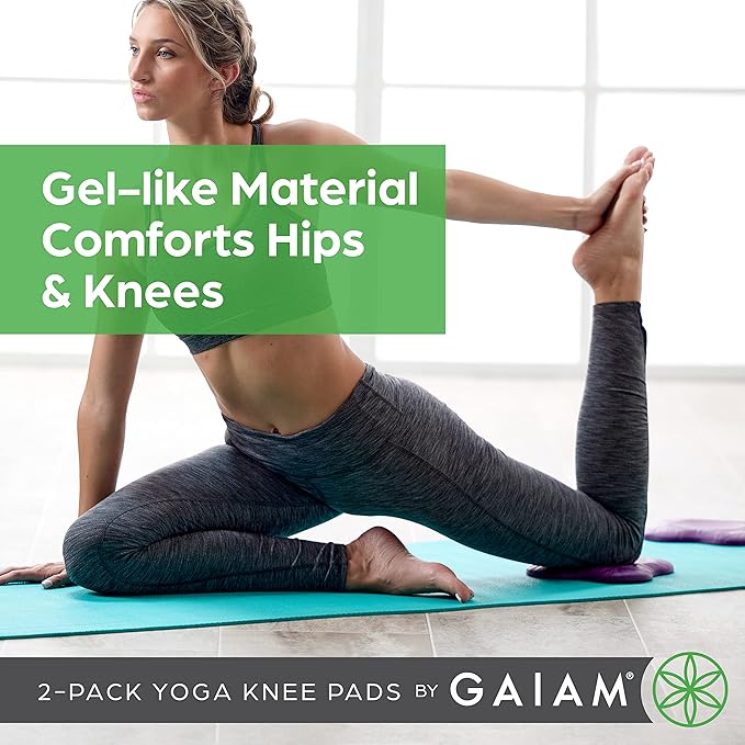 Gaiam Yoga Knee Pads (Set of 2) - Yoga Props and Accessories for Women/Men Cushions Knees and Elbows for Fitness, Travel, Meditation, Kneeling, Balance, Floor, Pilates
