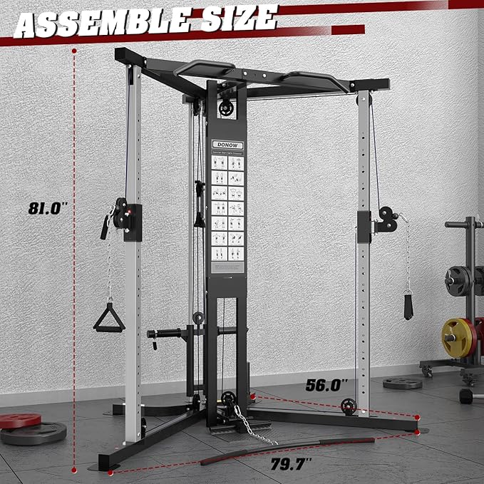 DONOW Cable Crossover Machine, Cable Fly Machine Home Gym System Workout Station with Dual Pulley System Pull-Up Bar Cable Bar and LAT Pull Down System