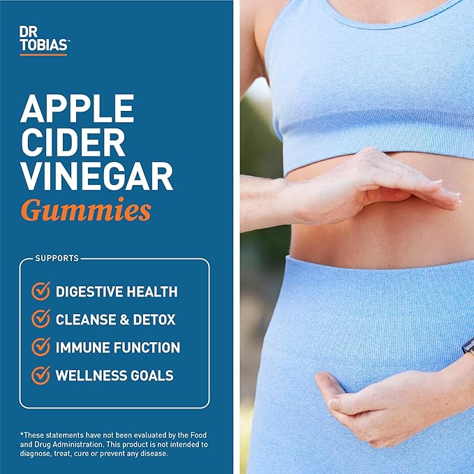 Dr. Tobias Apple Cider Vinegar Gummies, Includes 500 mg Apple Cider Vinegar with Mother, Folate, B12 & Iodine, Supports Gut Health, Cleanse & Detox, Vegan, Gluten-Free, 120 Gummies